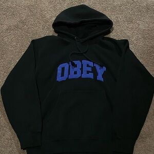 Obey Men's Black Hoodie with Blue Logo